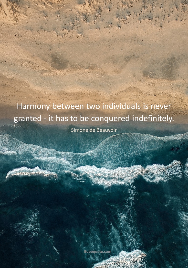 Harmony between two individuals is never granted - it has to be conquered indefinitely.